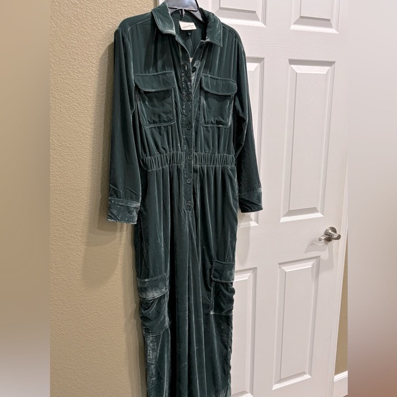 Dark Green Jumpsuit velour romper size 4 - Picture 4 of 6